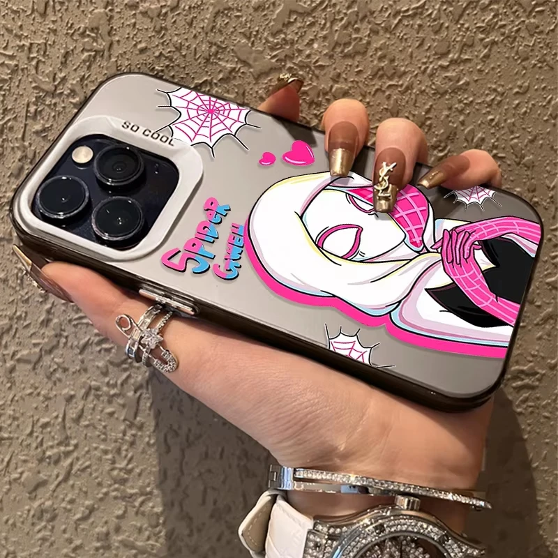 حافظة لهاتف آيفون 16e 16 15 14 13 12 11 Pro Max XS Max 7 8 Plus غطاء خلفي من السيليكون المقاوم للصدمات من Marvel Spider-Man Gwen