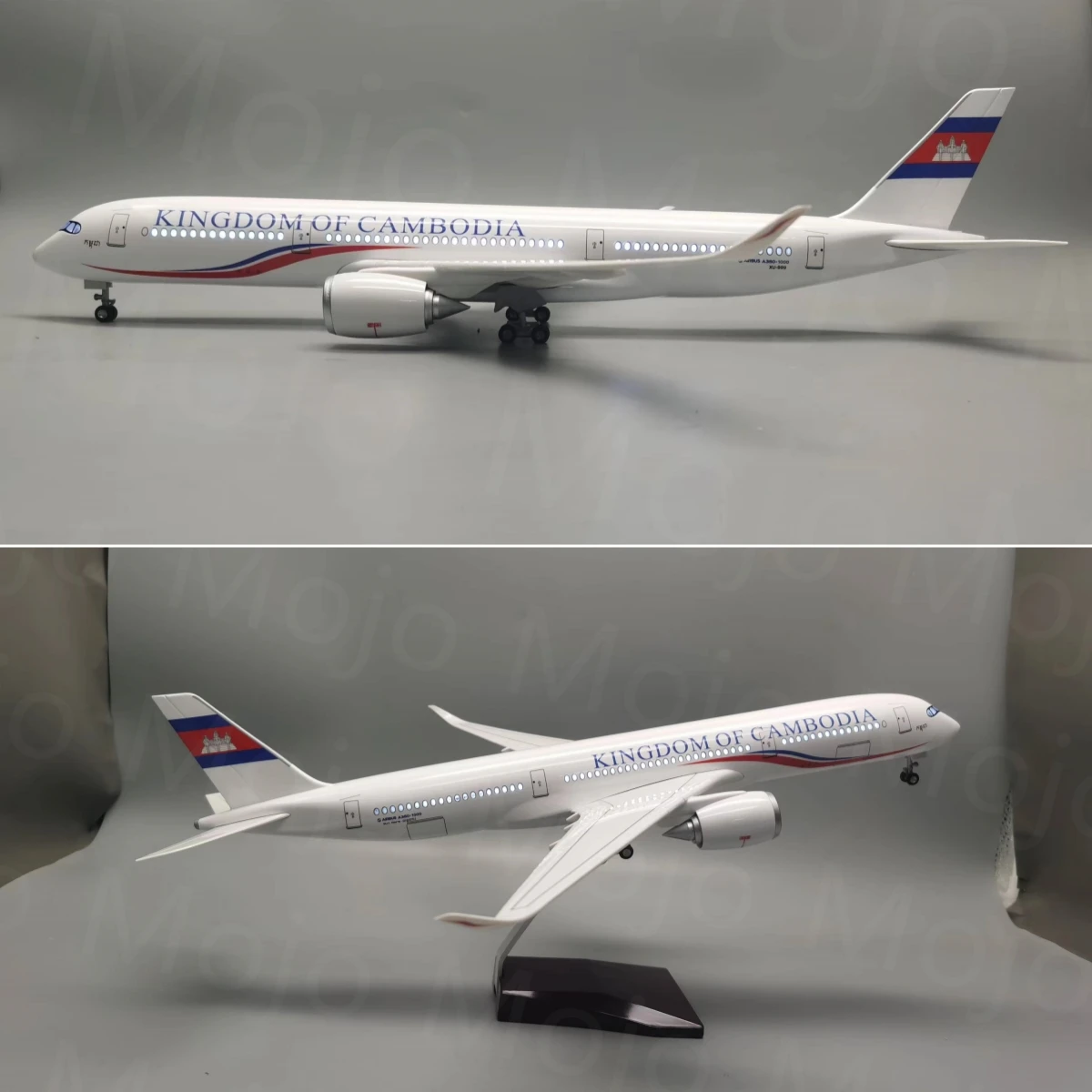 1:142 Scale 47CM Airbus A350 Cambodia Aircraft Model with Lights and Wheels Die-cast Plastic Resin Aircraft for Collection