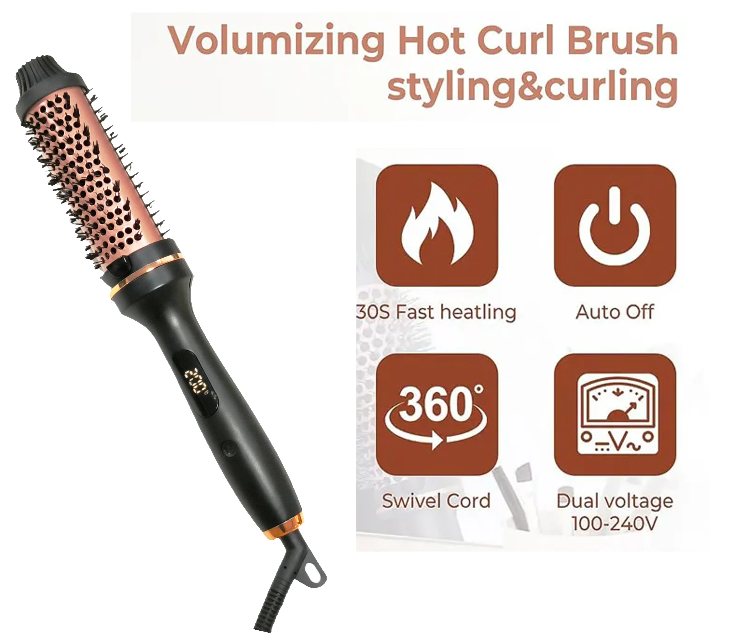 New Upgrade 1.5 Inch Thermal Brush Create Loose & Volume Curls Digital Display Tourmaline Ionic Hair Curler  Curling Iron Brush