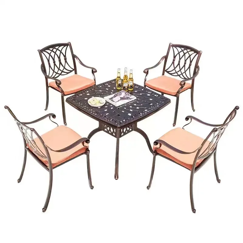 Outdoor cast aluminum barbecue dining table courtyard balcony hotel leisure outdoor electric oven charcoal grill integrated