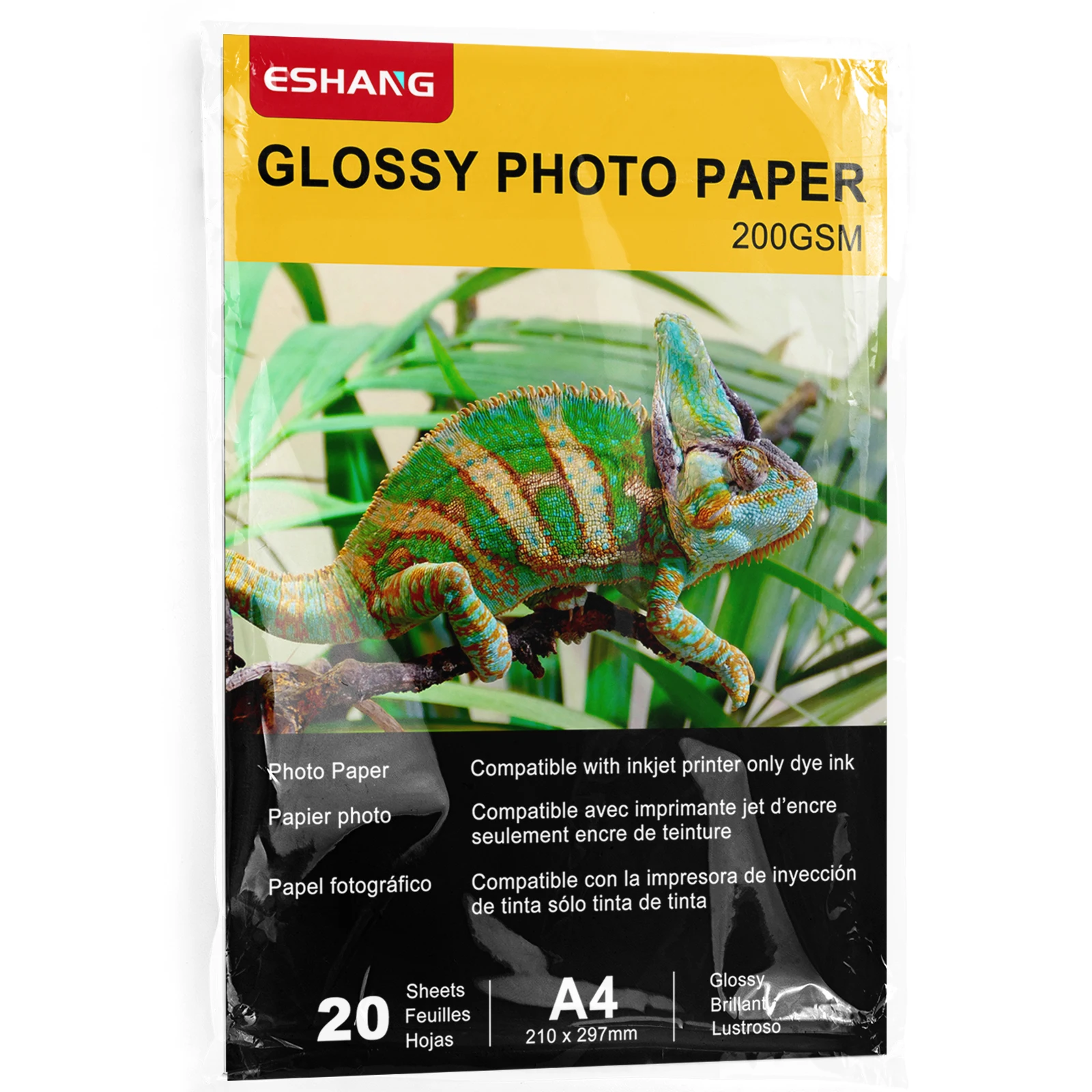 ESHANG 20 Sheets A4 Glossy blank back Inkjet Photo Paper 8.3X11.7 Inches for Inkjet Printer Use DYE INK 200gsm