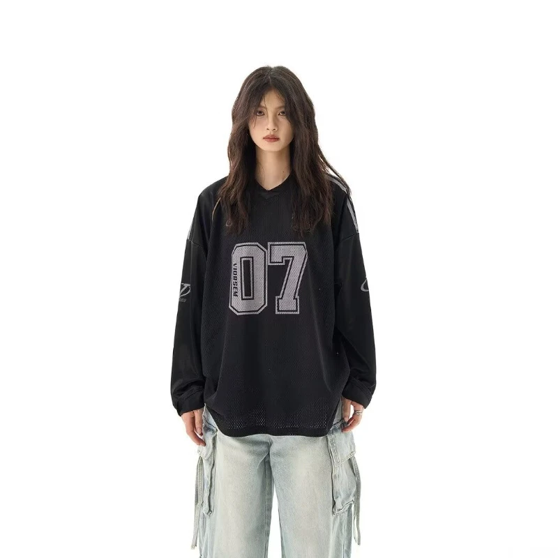 Streetwear Retro Abiti a maniche lunghe Lettera stampata Maglia scozzese Felpe larghe Uomo Donna Hip Hop Punk Street Coppia Top