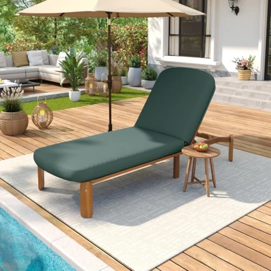 Outdoor Chaise Lounge Chair for Patio Poolside Beach Garden, Acacia Wood with Beige Cushions, Adjustable 3-Position Reclining C