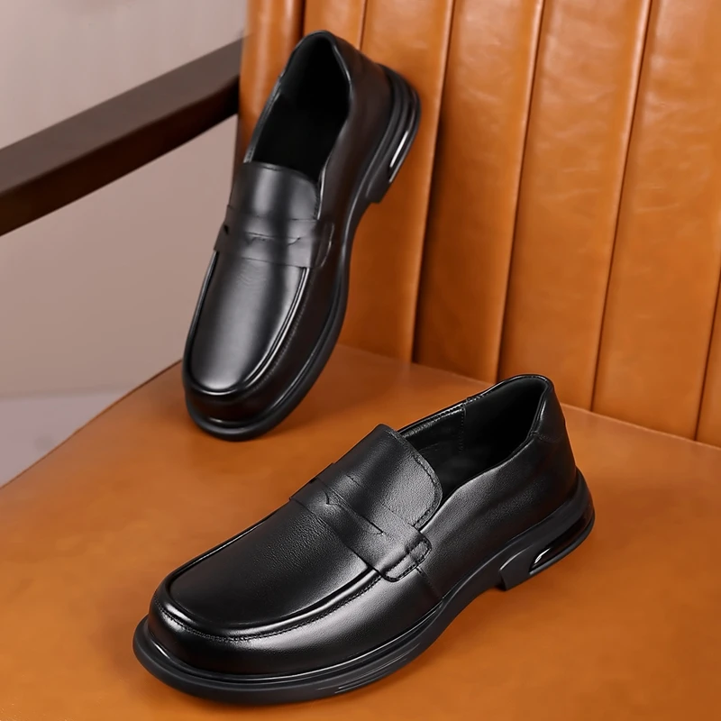 Men Square Toe Dress Shoes 2026 Classic Business Loafers Slip On Leather Formal Wedding Office Casual Non Slip Moccasins