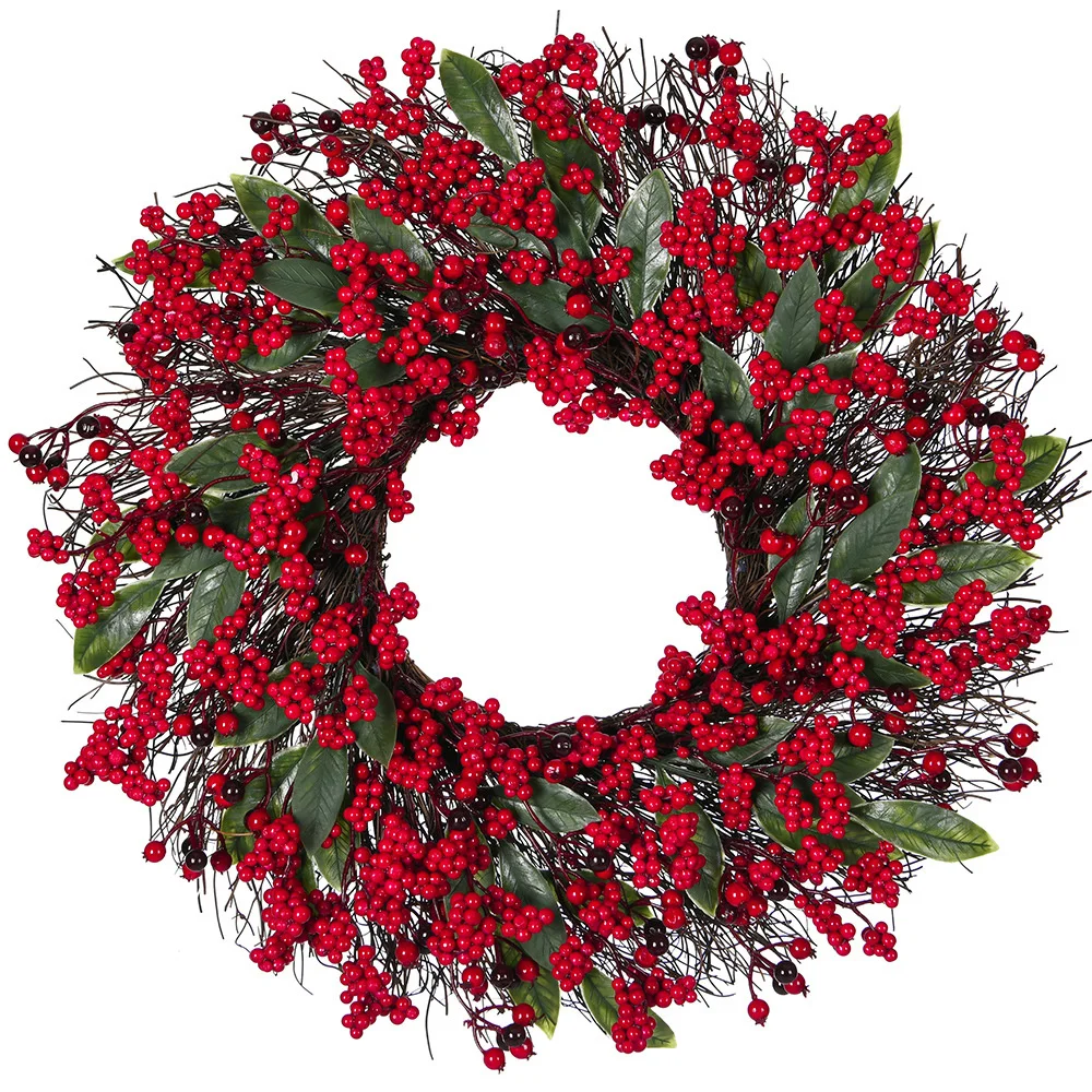 Christmas Red Berry Wreath for Front Door Outside Xmas Handmade Artificial Holly Berries Wreath Winter Home Wall Decor