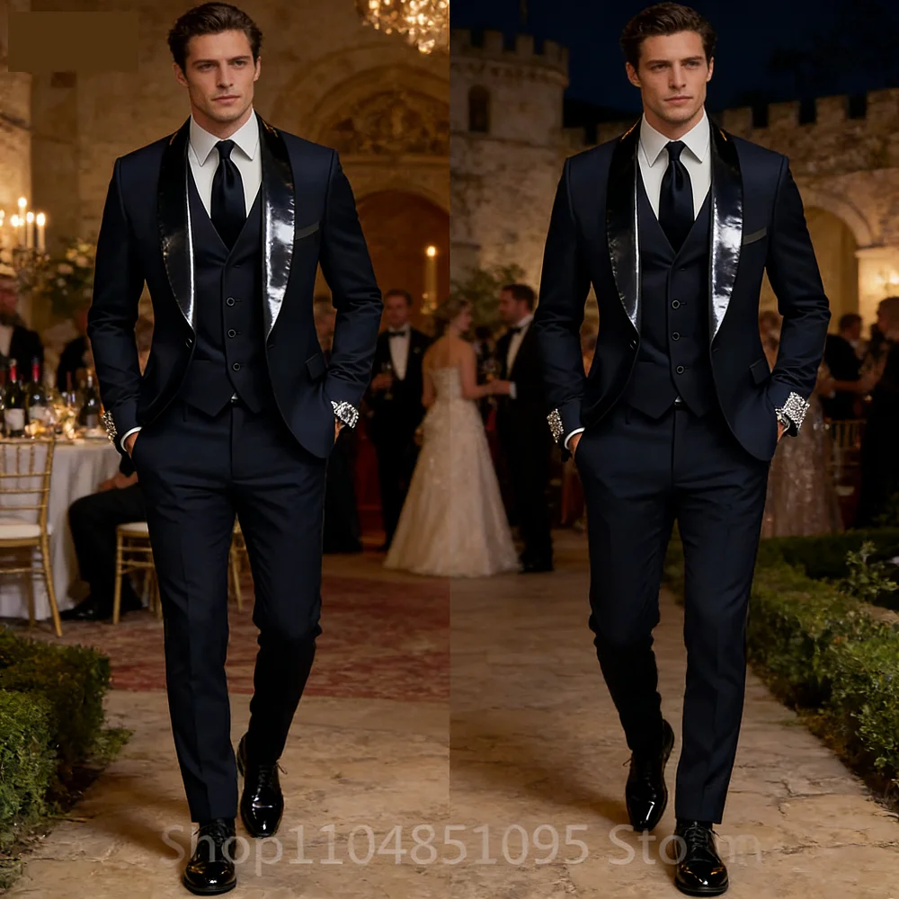 

Classic Fitted Men's 3-Piece Tuxedo Smoking Suit with Unique Lapel Single Breasted Blazer Vest Pants Set