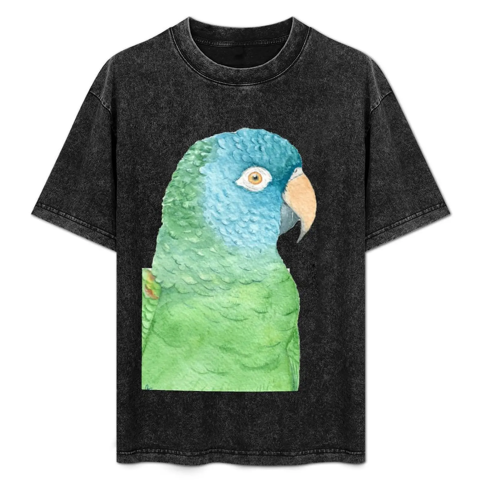 Watercolor blue crowned conure - parakeet painting T-Shirt Man t-shirt animal prinfor boys summer tops oversized t shirt men