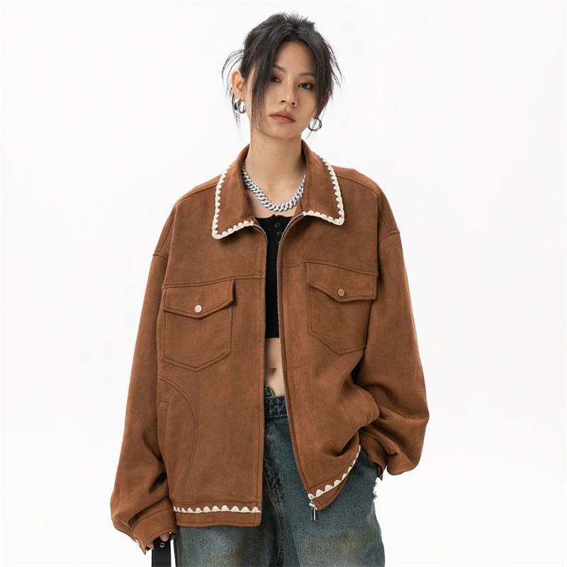 Women\'s Bomber Jacket Suede Fabric Jackets for Women 2024 Autumn New in Outerwears Couples Casual Cargo Jacket Outdoor Clothes