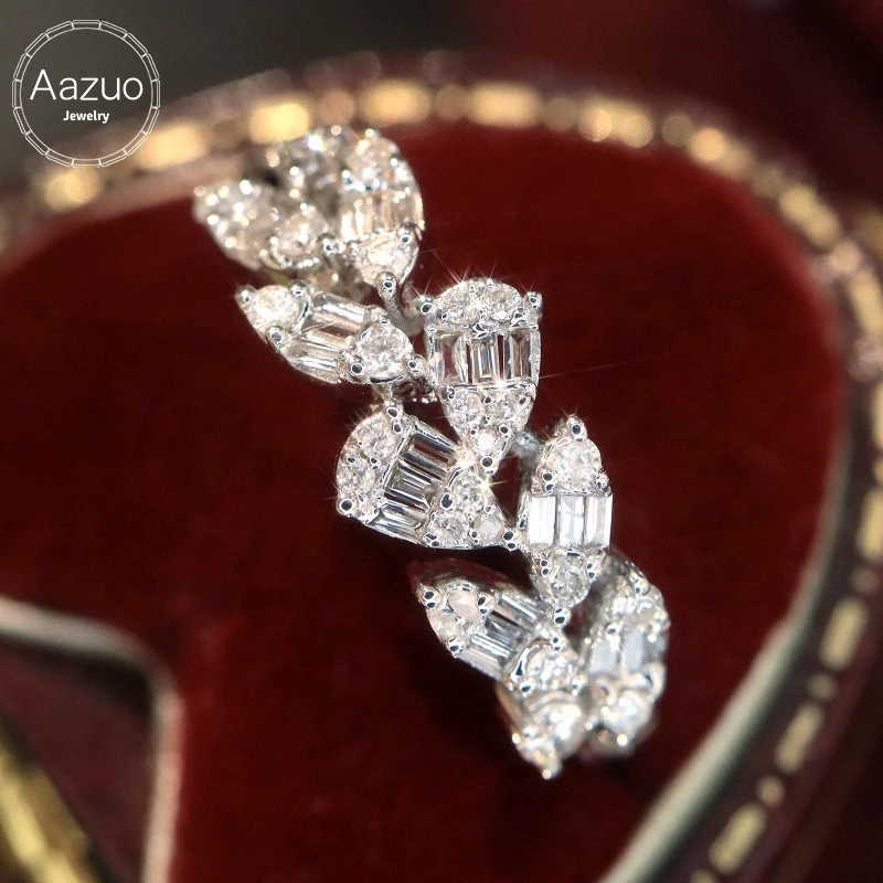 

Aazuo Real Luxury Jewerly 18K White Gold Real Natural Diamond 0.45ct Branch Lines Rings Upscale Trendy Senior Party Fine Jewelry