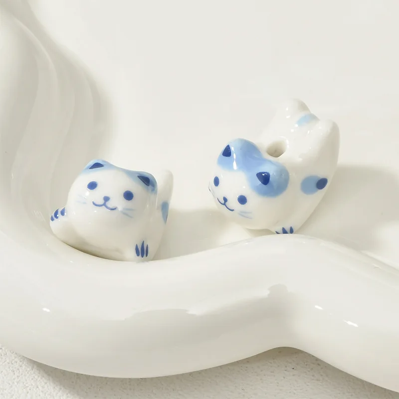 4pcs 15x20mm Cute Cat Ceramic Beads For Jewelry Making Loose Spacer Handmade Porcelain Bead DIY Bracelet Earring Accessories