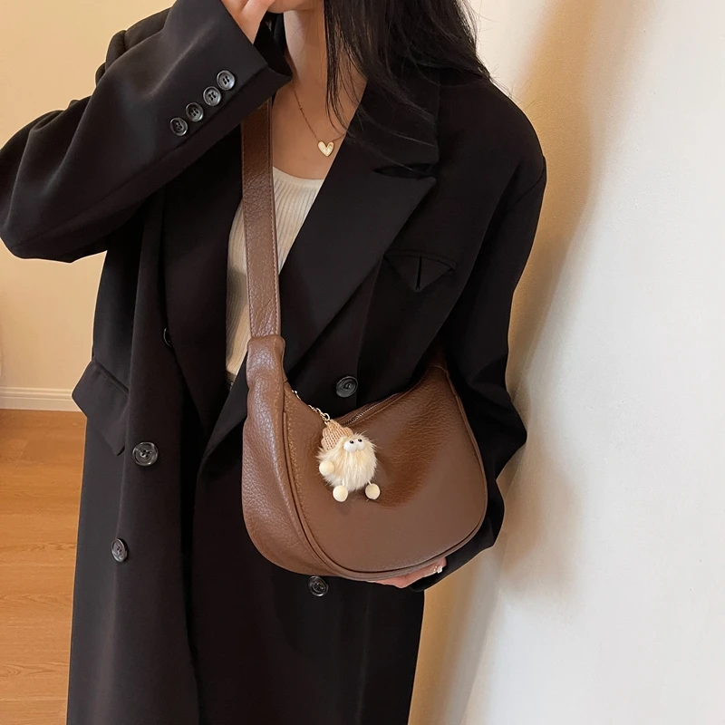 Brown Coffee Black Crossbody Bag For Women Solid Color Pu Leather Handbag Casual Travel Bag Designer Hobo Messenger Bag Female