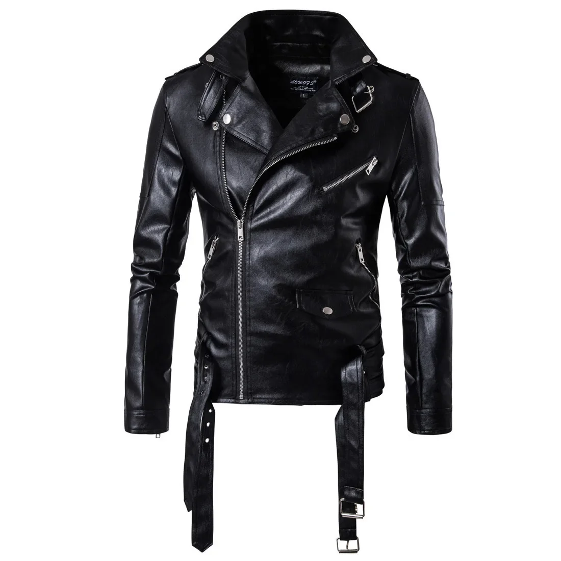 2024 New Motorcycle Pilot Leather Jacket Fashion Brand Designer Punk Wind Oblique Zipper Design Men\'s Leather Jacket Coat 5XL-M