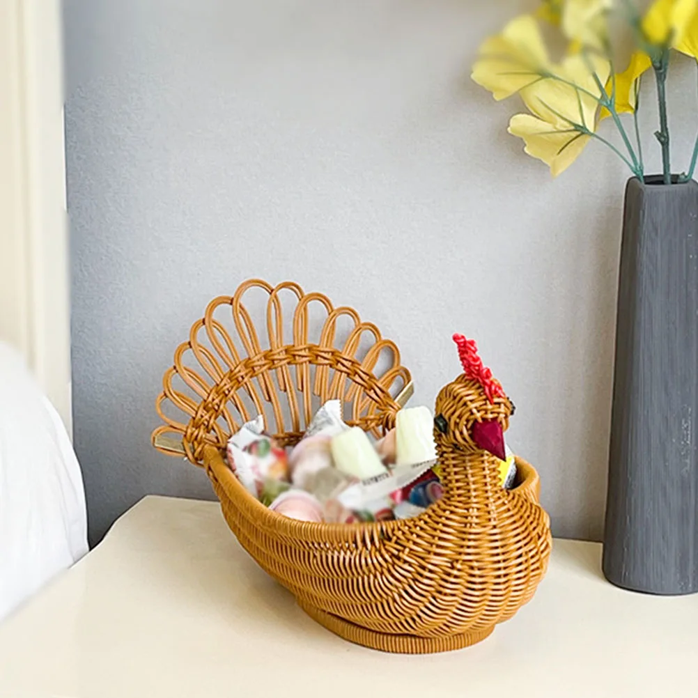 

Imitation Rattan Peafowl Shape Basket Fruit Snacks Storage Tabletop Bread H made Woven Cartoon Large Volume Kitchen Bar