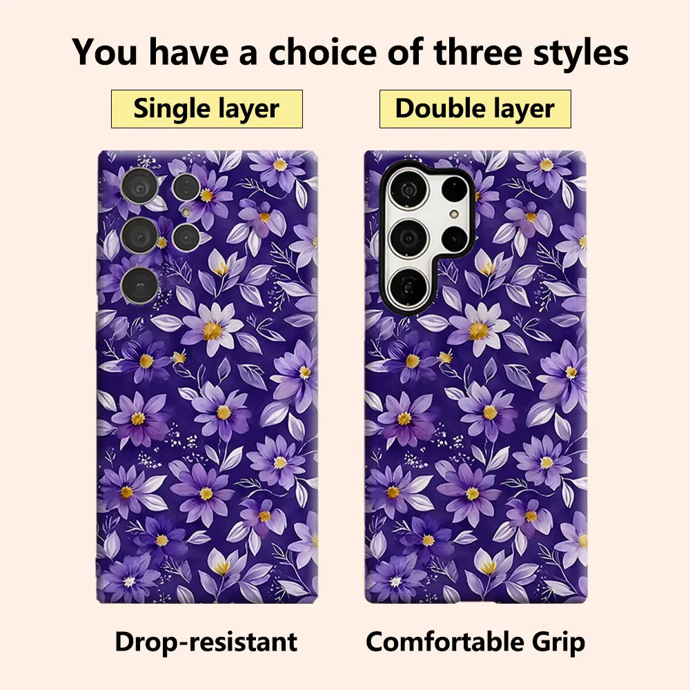 Dark Purple Watercolor Floral Luxury Fashion Full Lens Protective Case for Samsung Galaxy S26 S25 S24 A56 A36 Plus Ultra