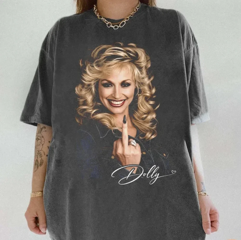 Dolly Parton Vertical Middle Finger T-shirt, Retro Western Girl Shirt, 90s Retro Shirt Street Daily Printed T-shirt