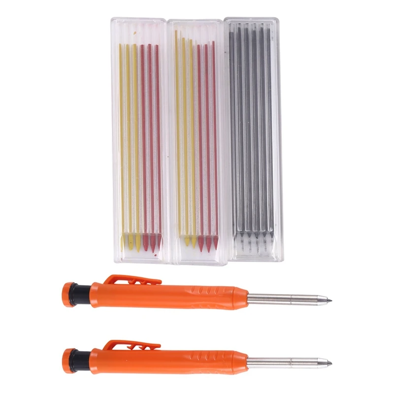 2 Pcs Mechanical Pencils Solid Set 18Pcs Pencil Leads Carpenter Architect Working Tool For Drawing Making Scribbling