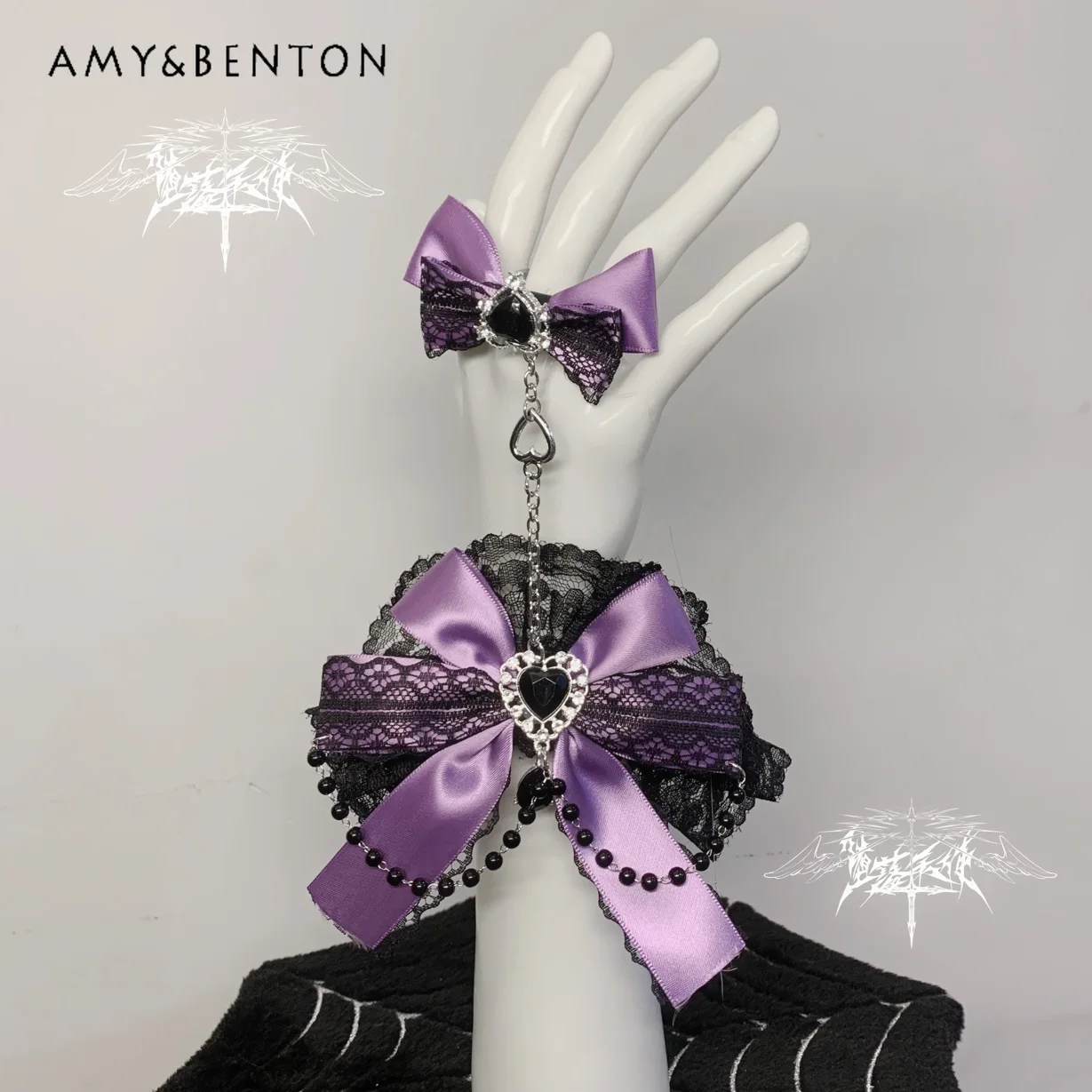 

Original Subculture Cute Bow Rhinestone Chain Lace Hand Sleeve Japanese Mine Series Massproduced Goth Heavy Industry Hand Sleeve