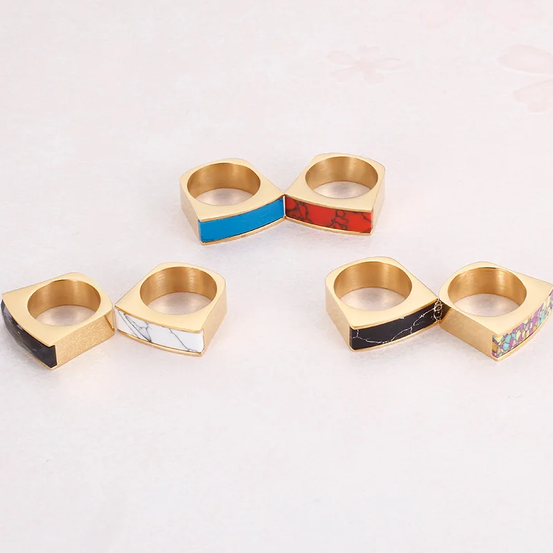 Fashion Colorful Stone Stainless Steel Rings For Women Gold Color Crystal Wedding Party Jewelry