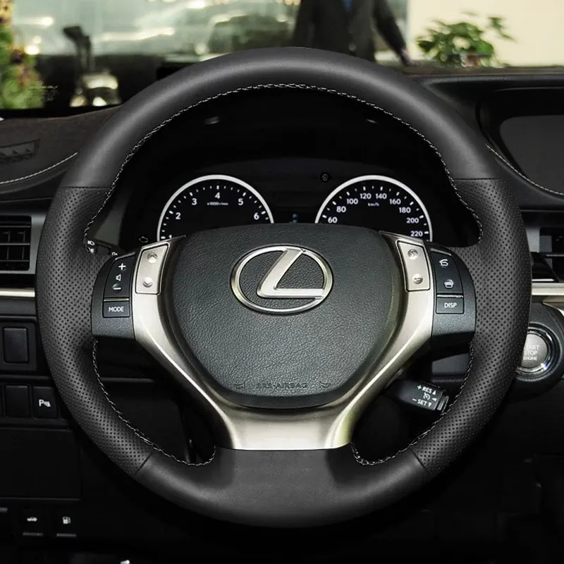 For Lexus ES250 IS200t GS300 CT200 Hand Stitched Black Genuine Leather Carbon Fibre Non-Slip Car Steering Wheel Cover