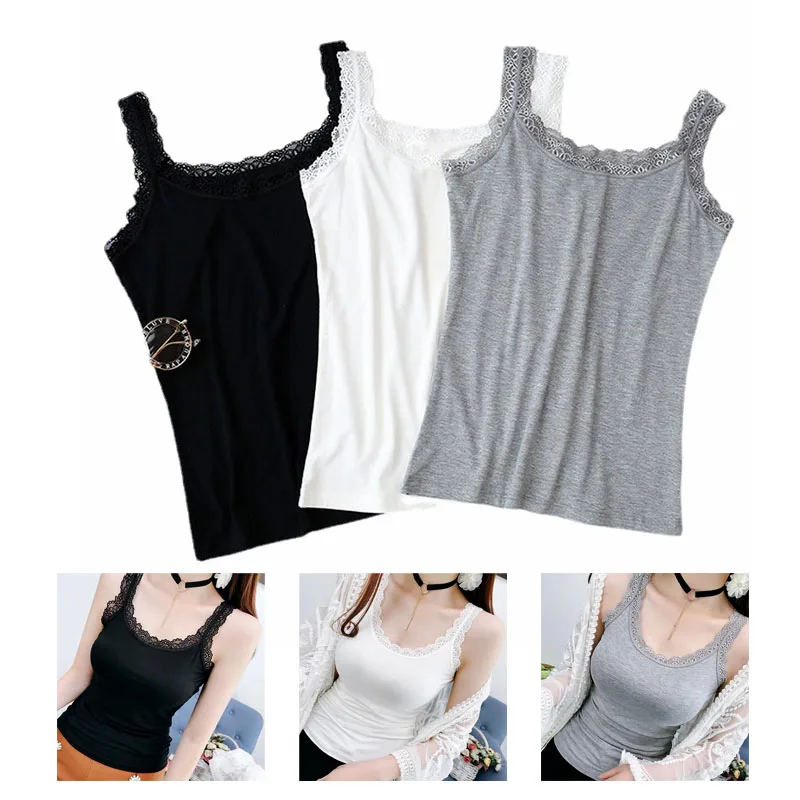 White Stretchy V-Neck with Delicate Lace Trim Camisole Plus Size Tank Top Black Sleep Vest Crop Top Slim Corset Undershirt