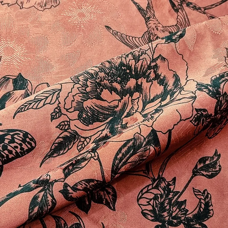 Vermelho Fio Flor Rosa para Saia, 100% Tecido De Seda, Top Cheongsam, 26 m, Novo