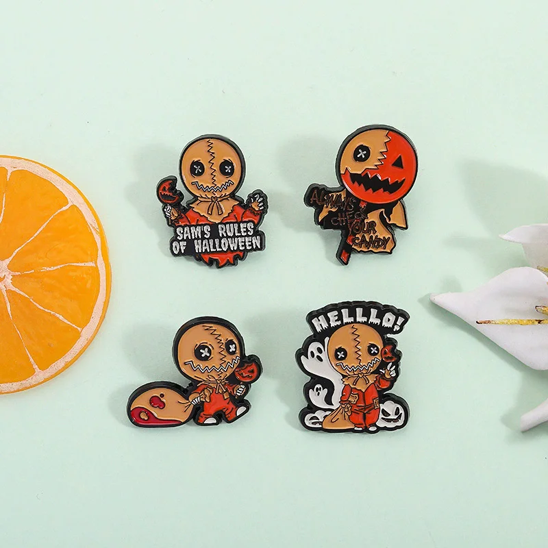 Horror Movies Trick'r Treat Enamel Pins Sam's Rules Of Halloween Pumpkin Lollipop Brooches Lapel Badge Jewelry Gifts for Friends