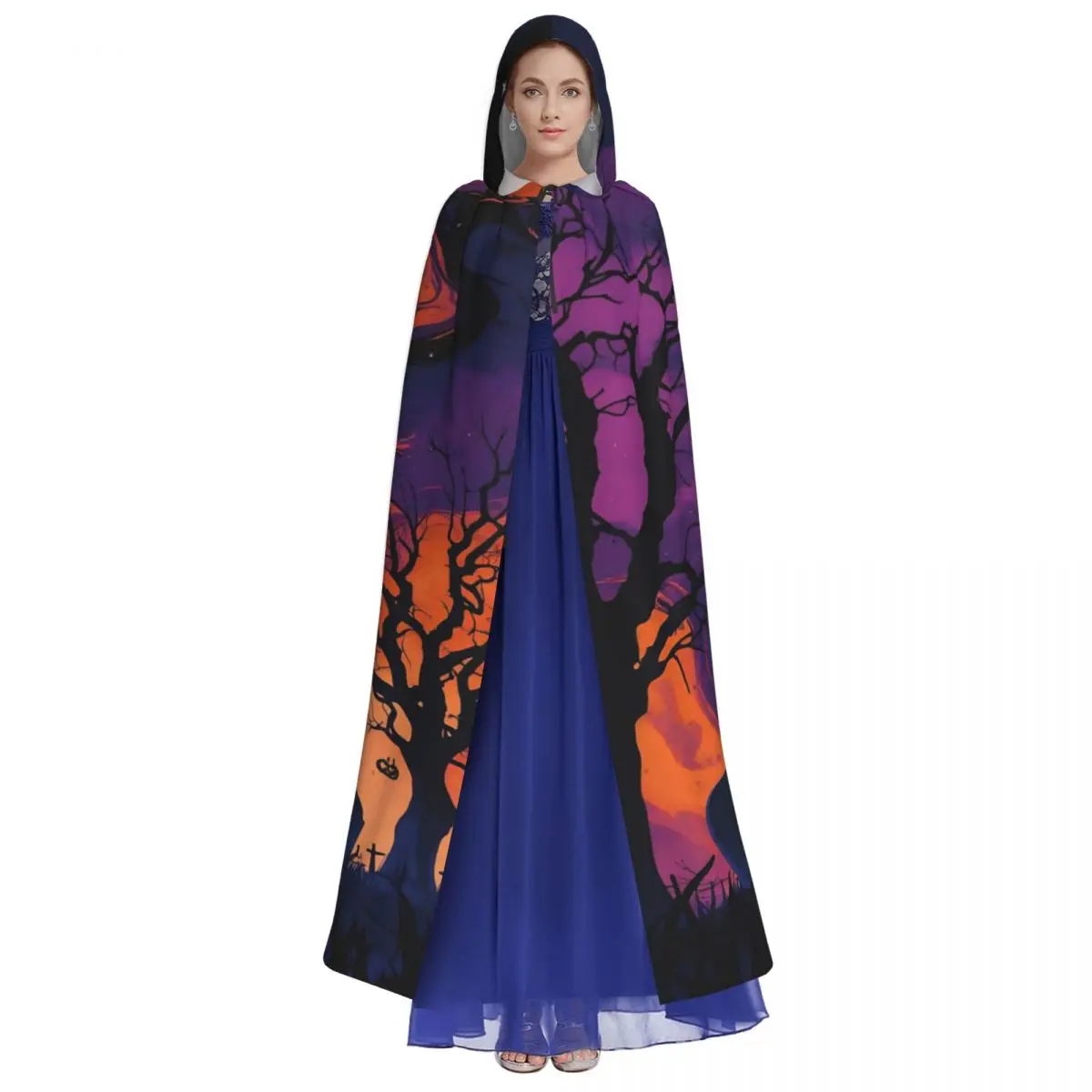 Happy Halloween Cartoon Long Hooded Cloak for Women Men Cosplay Cape