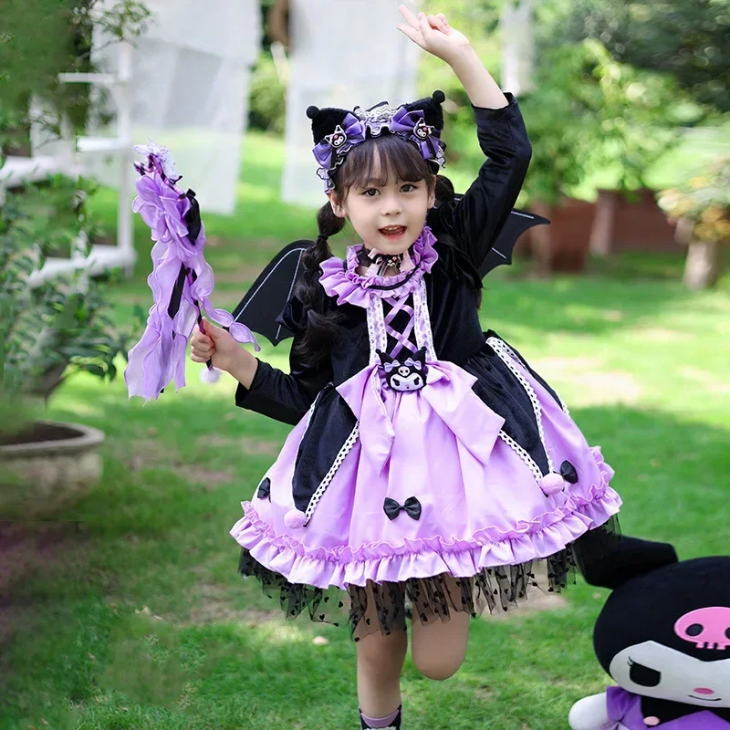 Christmas Halloween Sanrio Kuromi Kids Girl Dress Suspender Cute Layered Tulle Dress Clothes Xmas Cartoon Lolita Skirt Anime