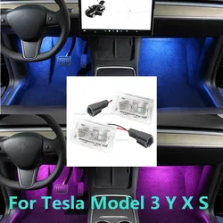 2X For Tesla Model 3 Y X S 2016 - 2023 RGB LED Car Atmosphere Lamp Footwell Light Bulbs Lighting Interior Decoration Accessories