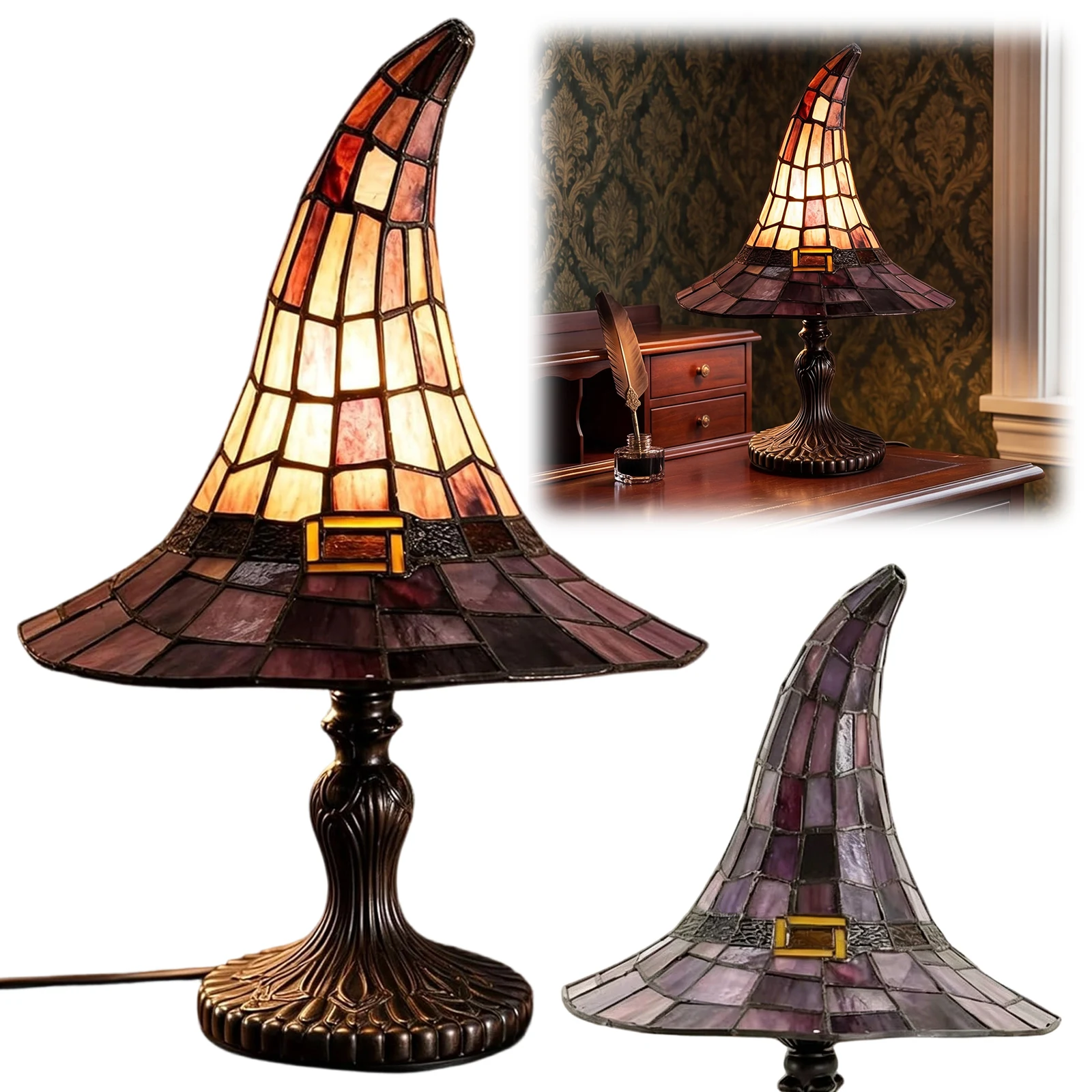 Witch Hat Lamp USB Powered Halloween Home Decor Accent Lamp Witch Hat Light Ornament for Living Room Home Bedroom Decoration