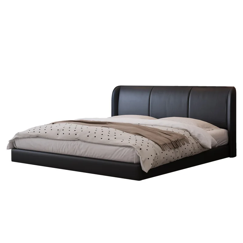 

Double bed Modern minimalist black leather suspended bed