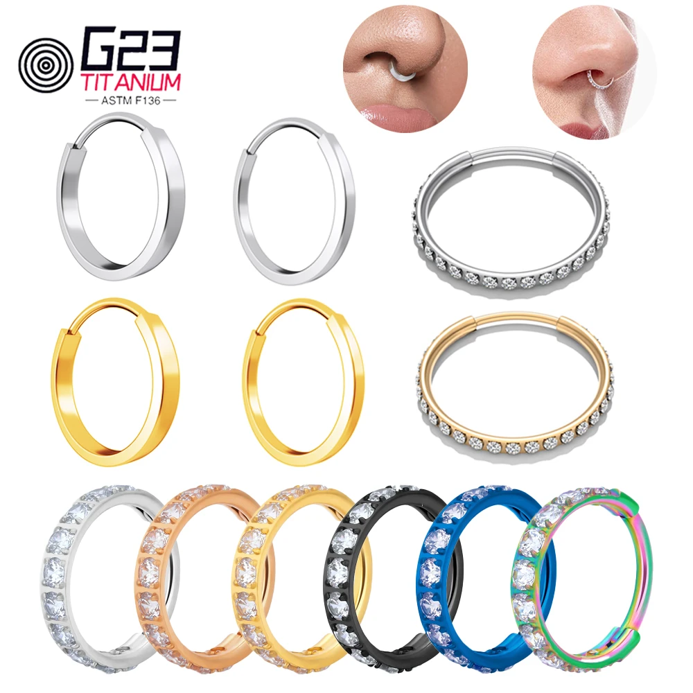 New Real Nose Ring F136 Titanium Ear Septum Hoops Clicker Daith Tragus Cartilage Helix Round Earring Piercing Body Jewelry