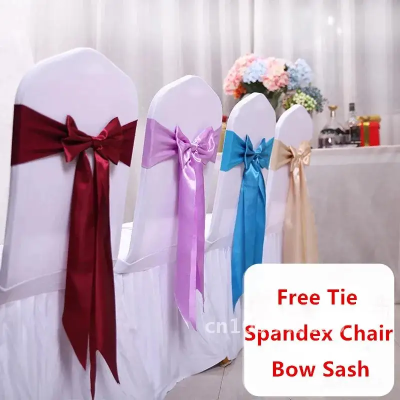 10pcs/50pcs Satin Spandex Chair Bow Band Ribbon Chair Tie Party Banquet Event Wedding Decoration Knot Stretch Chair Bow Sashes