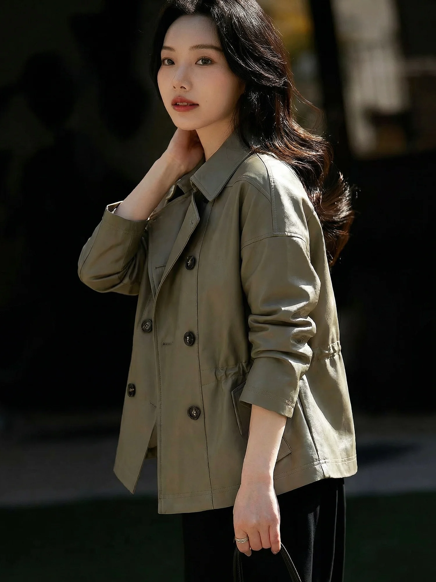 Chivirin Briti Sle ort Jaet Chaqueta holgada de doble botonadura para mujer, estilo vintage retro, chaqueta de motociclista, ropa exterior adelgazante