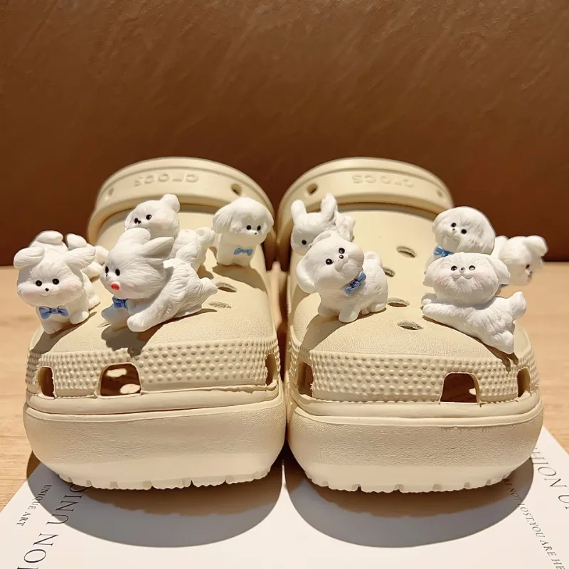 New Cute White Little Dog Hole Shoes Charms Decorations Sandals Decorations Detachable Clogs Pins Slipper Accessories