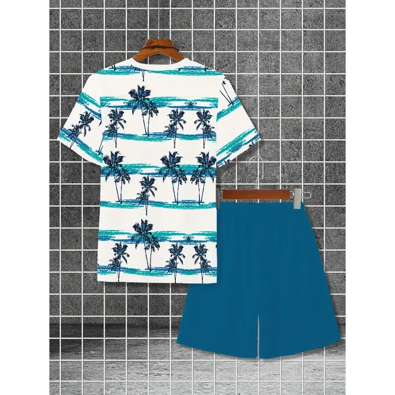 Summer 2025 3D Printed Casual Sports Set Breathable Outdoor Men's Round Neck Short Sleeved T-shirt Shorts Set