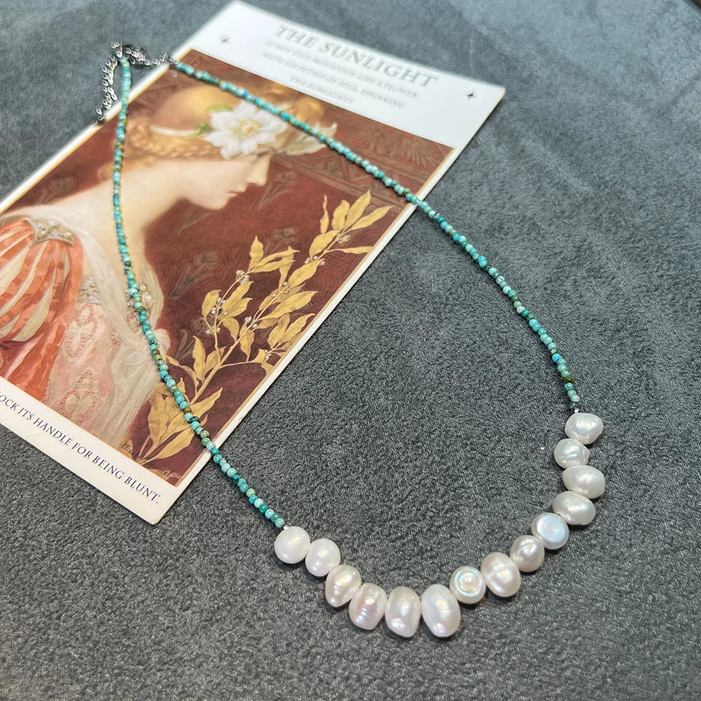 Gradual change natural aquamarine pearl millet bead necklace, baroque fresh autumn light luxury new necklace necklace necklace