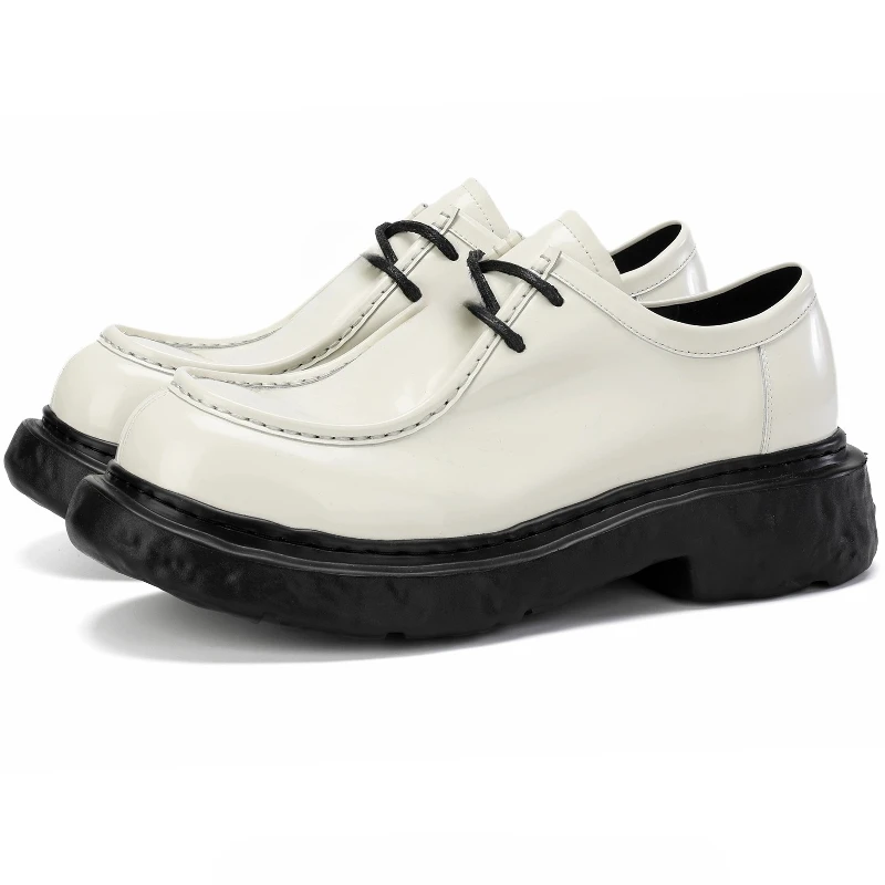 Men's Casual Derby Shoes Japanese Style Fashion High-end Glossy Cowhide Thick-heeled Breathable Genuine Leather Soft-soled Shoes