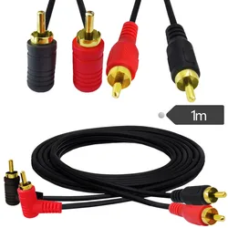 Kabel 90 stopni 2RCA, kabel 2-męski do 2-męski RCA Audio Stereo Subwoofer kabel przewód Audio 1m