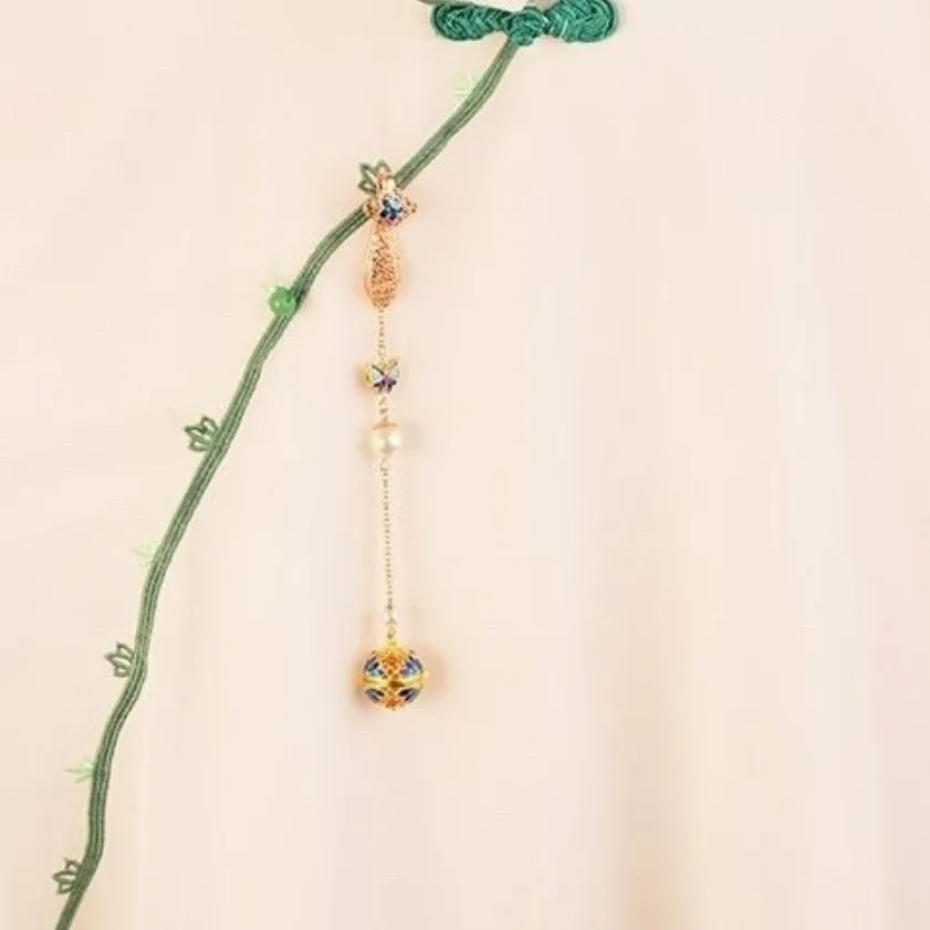 Traditional Chinese Style Lucky Blessing Enamel Sachet Ball Cheongsam Lapel Pin Hanfu Accessory Butterfly Faux Pearl Pendant Aus