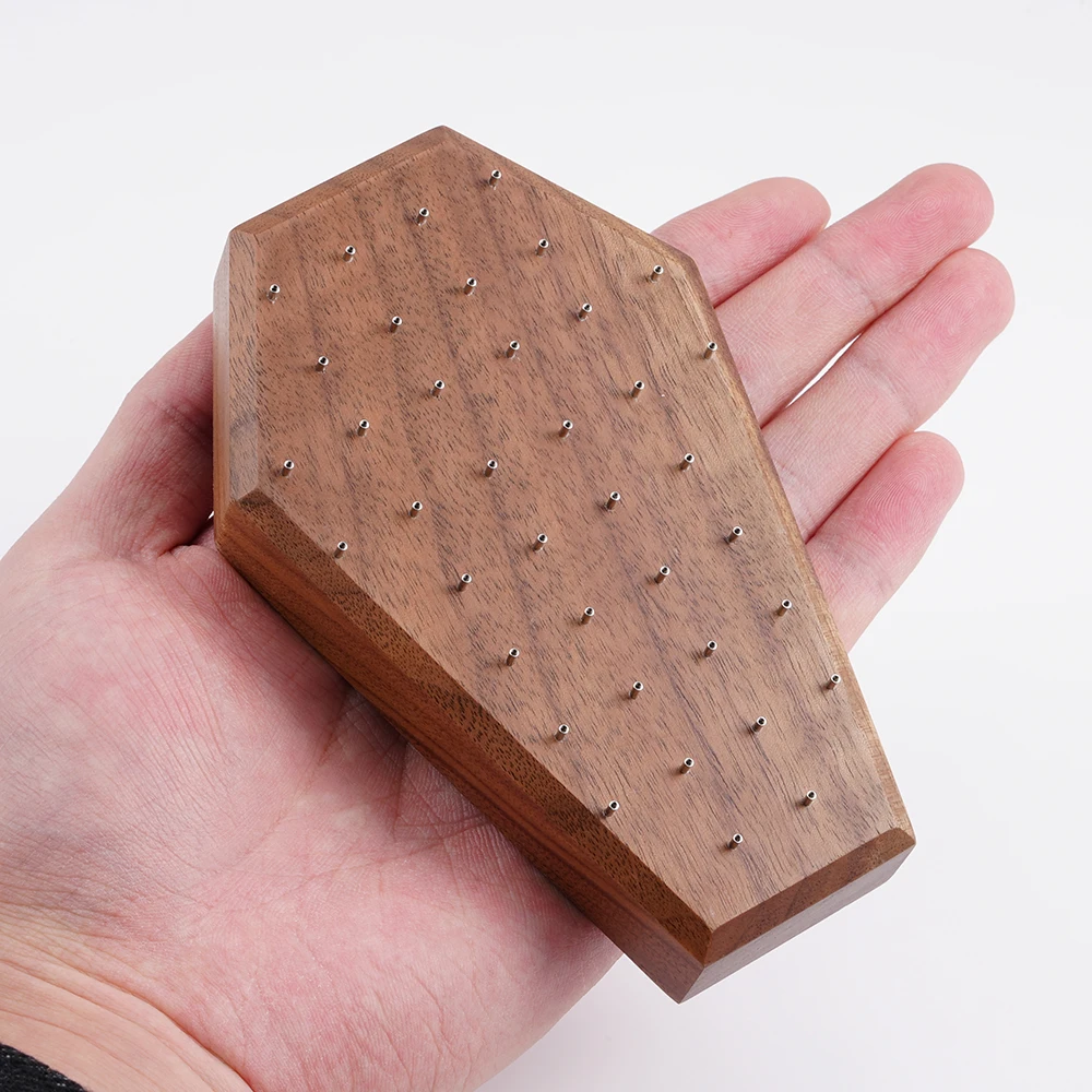 Neo-Gothic Coffin Black Walnut Solid Wood Display Stand for 16G 14G Piercing Jewelry Modern Display Holder with 38 Posts