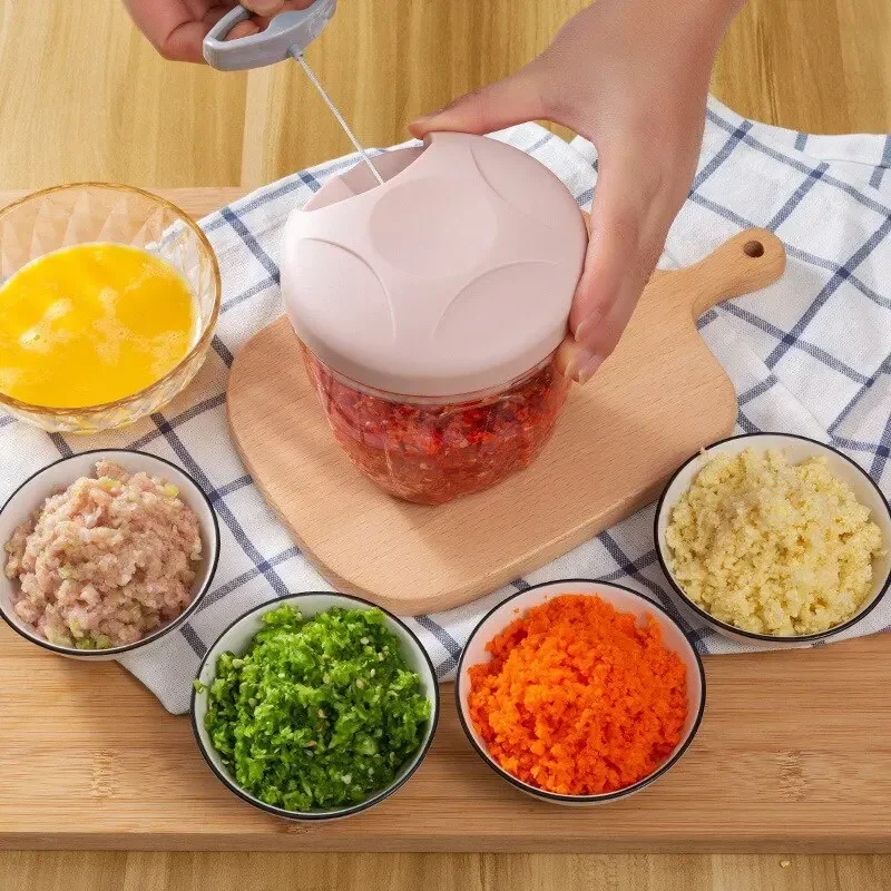 1pc Pink/Blue/Green 500ML/900ML Household Kitchen Garlic Chopper Mashed Hand Pulled Meat Grinder Multifunctional Vegetable