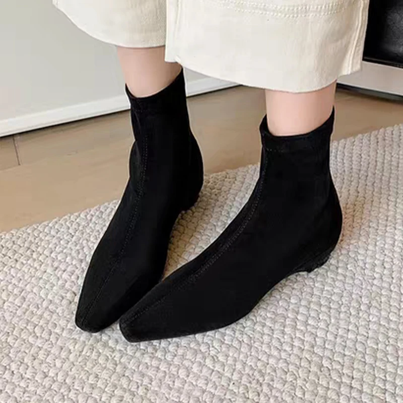 

Pointed Toe Women's Ankle Boots Fashion Low Heels Dress Shoes Suede Designer Short Boots 2025 Winter Casual Chelsea Boots Mujer