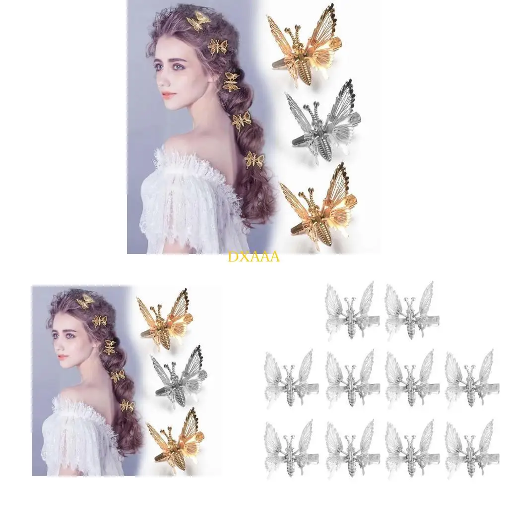 

DXAA 10Pcs 3D Movable for Butterfly Shaped Hair Clips Metal Hollow Metallic Flying for Butterfly Barrettes Hair Accessori
