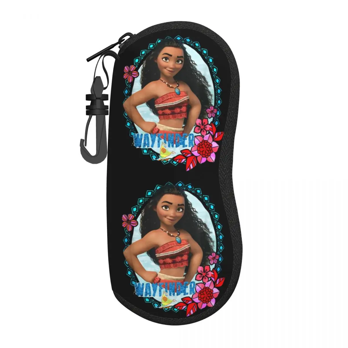 

Moana Wayfinder Brave Pose Tropical Flower Frame Glasses Case Unisex Lightweight Reading Storage Box Vintage Eye Contacts Case