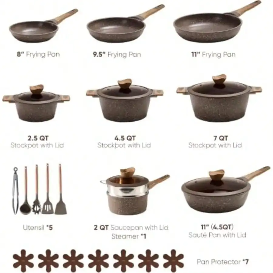 26pcs Pots And Pans Set, Nonstick Cookware Sets Induction Kitchen Cooking Set, Special Texture Design, Ultra Durable, Easy Food Release, Even Heating, With Frying Pans Set