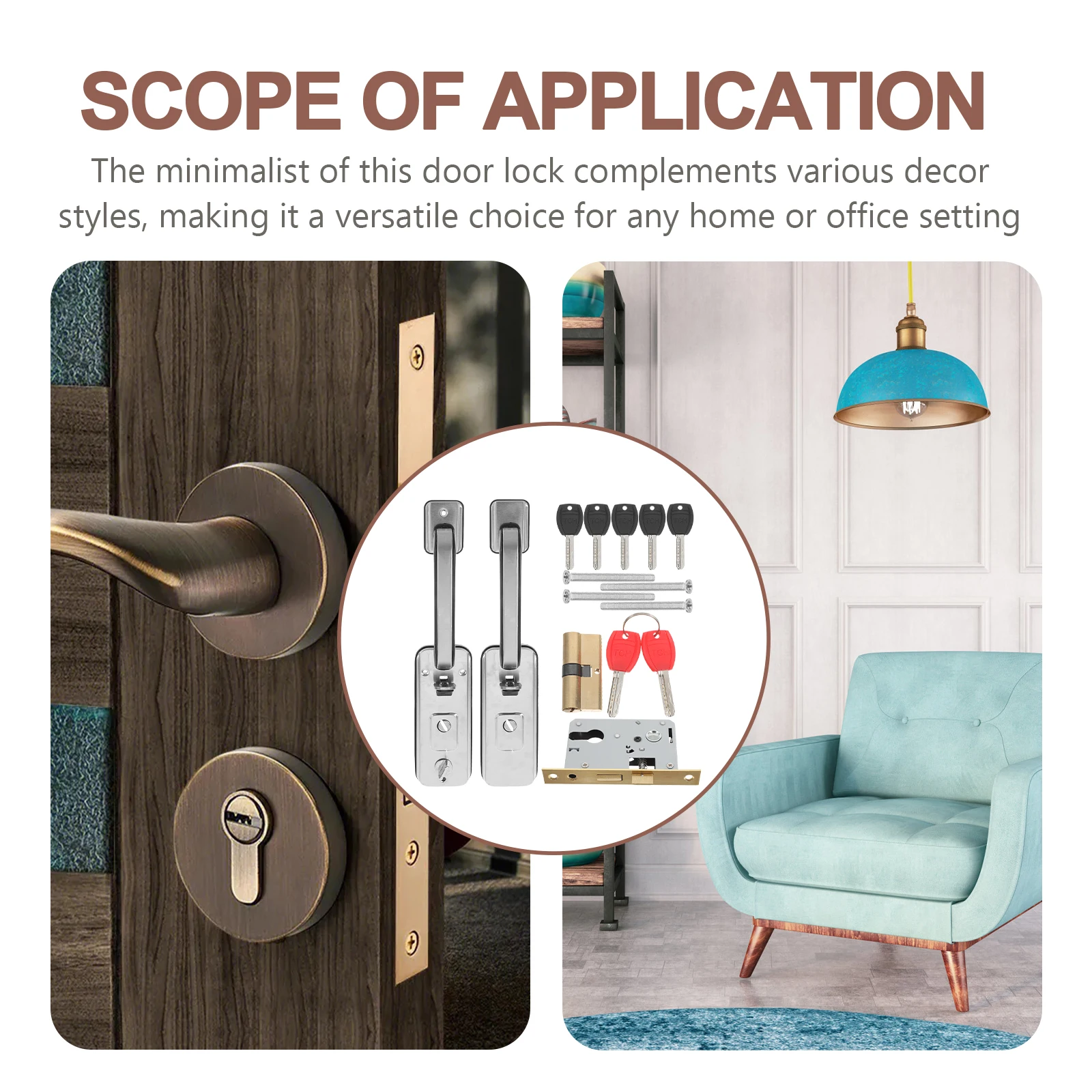 1Set Anti-Theft Door Handle Door Lock Stainless Steel Exterior Security Front Entry Heavy Duty Outdoor Handle Set