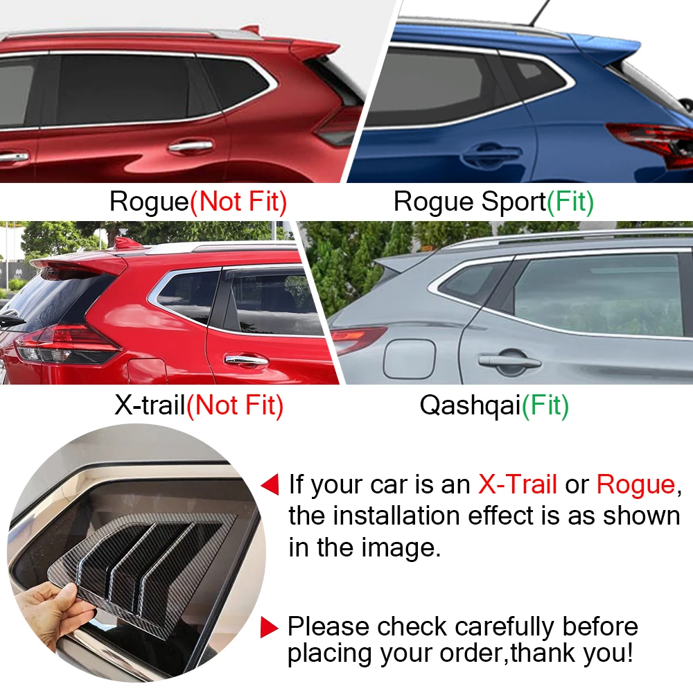 For Nissan Rogue Sport 2017-2021 Qashqai J11 2014-2021 Car Rear Louver Window Side Shutter Cover Trim Sticker Vent Scoop Carbon