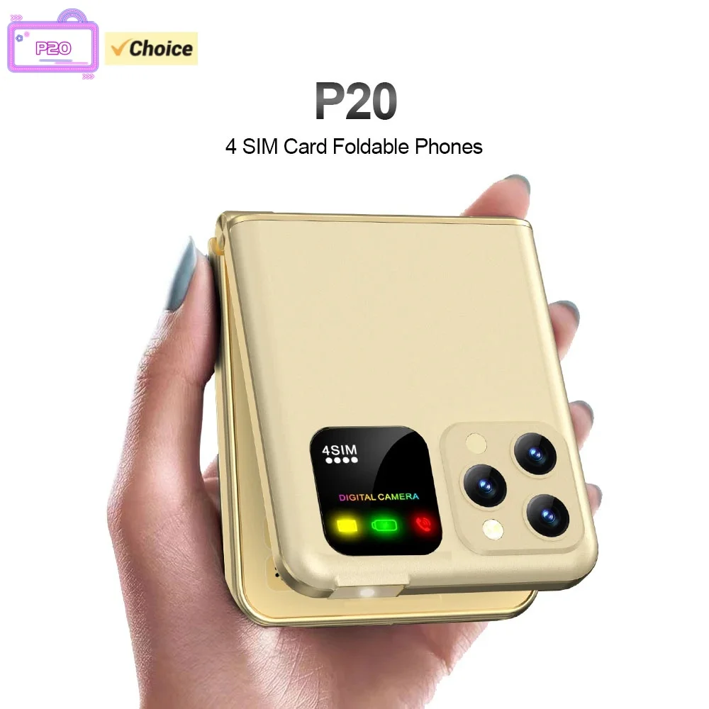 New P20 Mini Foldable Phone 2.4inches Four SIM Card Flashlight LED Bluetooth Speed Dial Super Thin Fashion Flip Cellphone