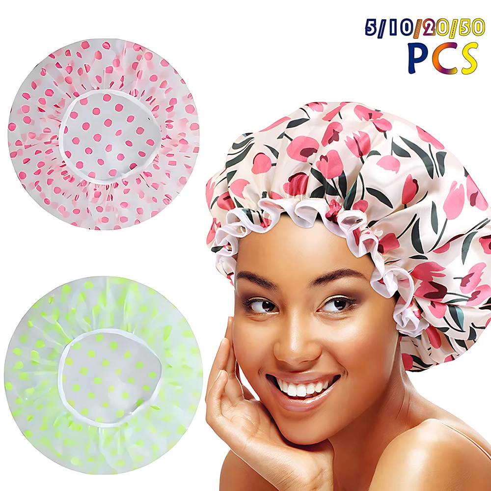 Shower Cap For Women Waterproof Shower Cap With Elastic Band Long Hair Hats For Ladies Reusable EVA Hair Cap For Hair Protection